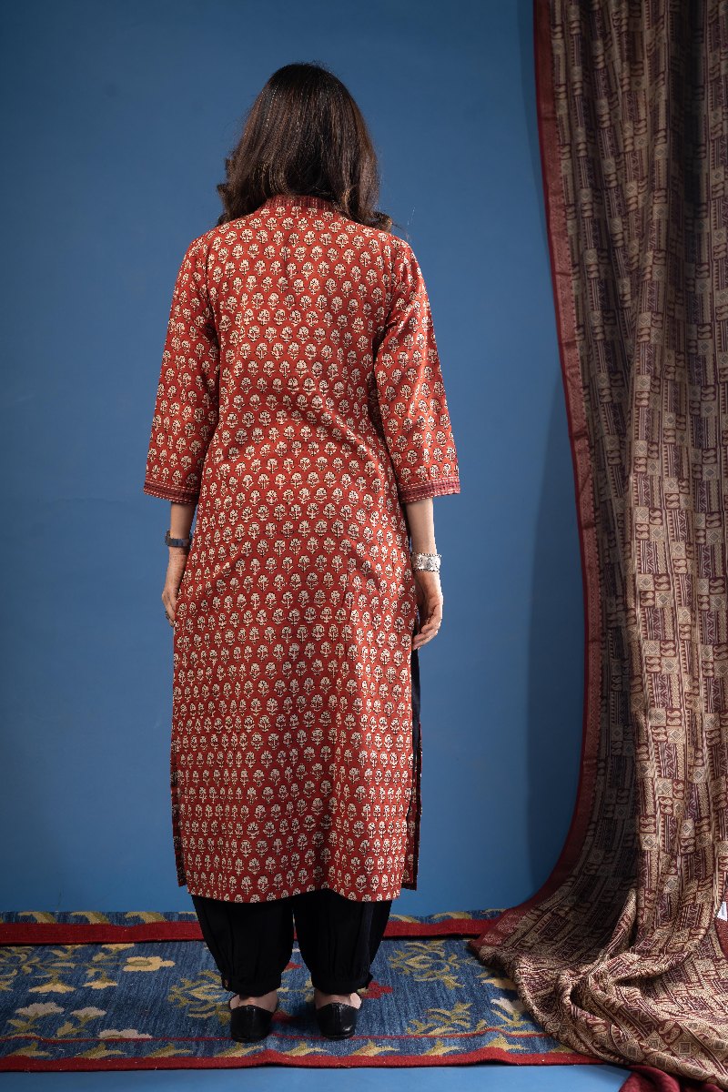 Image for Kusvaa Wkr229 Maitheli Cotton Handblock Kurta Back