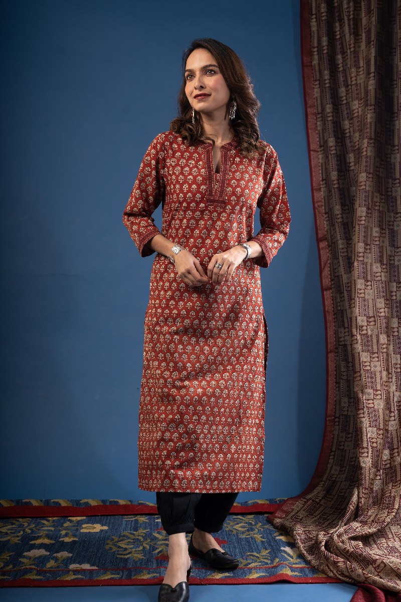 Image for Kusvaa Wkr229 Maitheli Cotton Handblock Kurta Front