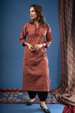 Image for Kusvaa Wkr229 Maitheli Cotton Handblock Kurta Side