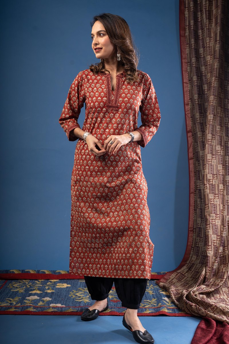 Image for Kusvaa Wkr229 Maitheli Cotton Handblock Kurta Side
