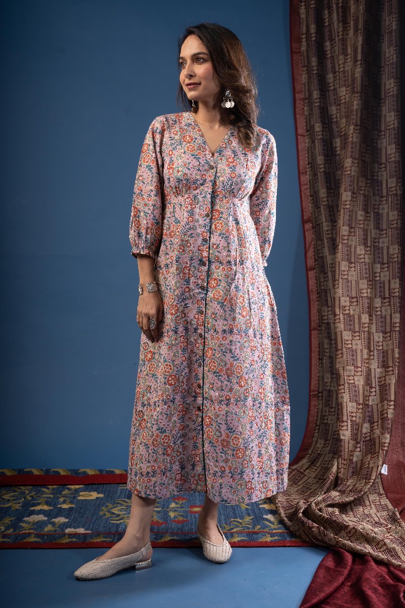 Image for Kusvaa Dr074 Piyali Handblock Cotton A Line Dress Front