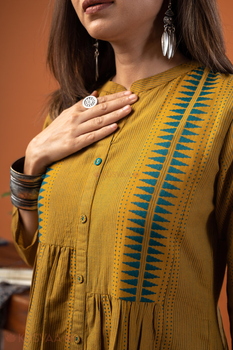 Image for Kusvaa Dr078 Saanvi Handloom Cotton A Line Dress Closeup