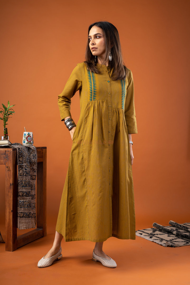 Image for Kusvaa Dr078 Saanvi Handloom Cotton A Line Dress Pocket