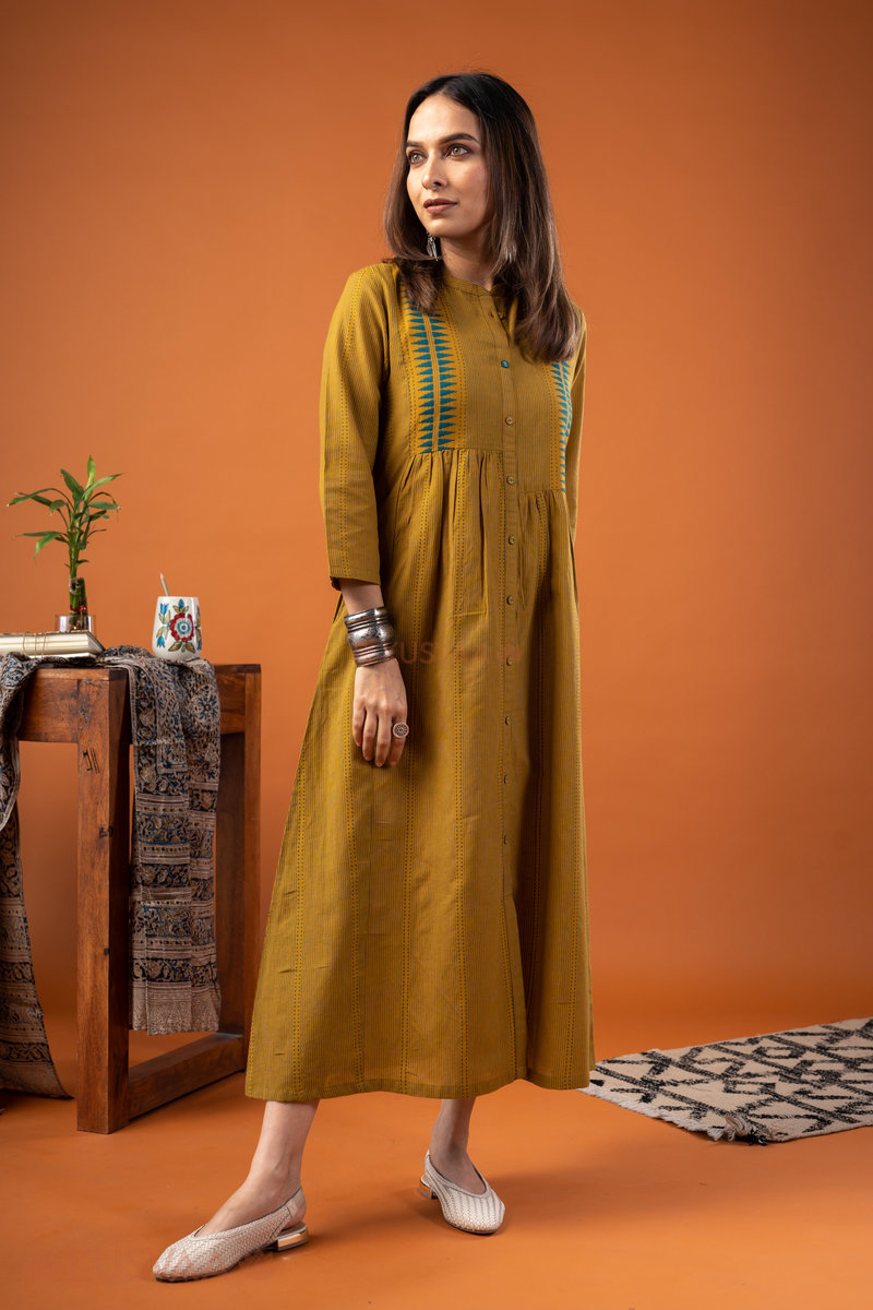Image for Kusvaa Dr078 Saanvi Handloom Cotton A Line Dress Side