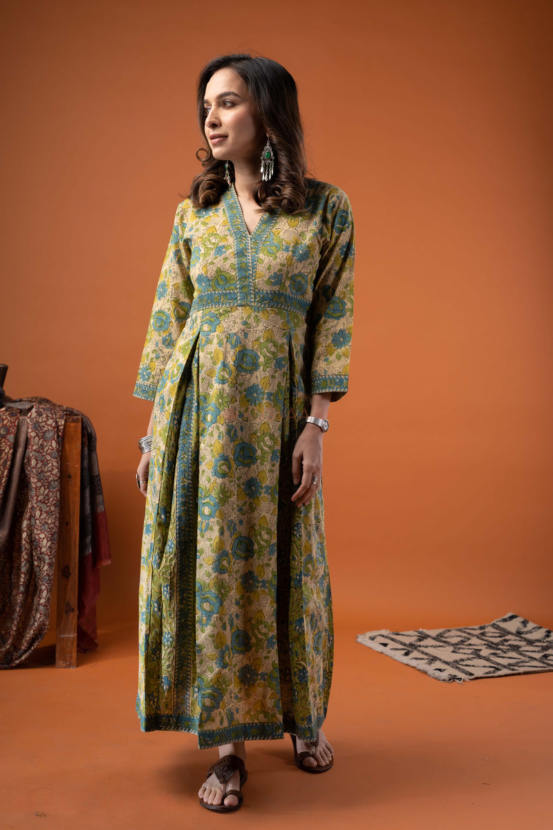Image for Kusvaa Dr079 Iravya Handblock Cotton A Line Dress Back