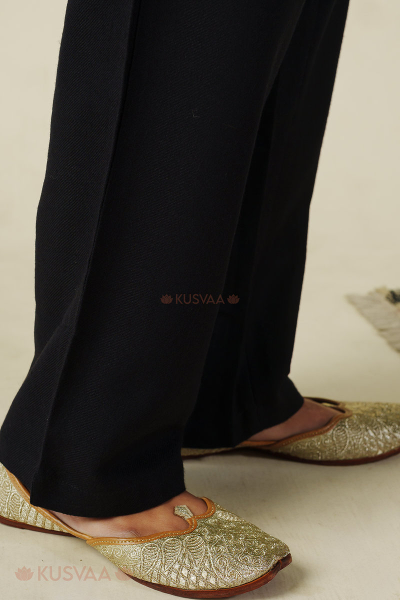 Image for Kusvaa Pnt013 Misti Multi Color Woolen Pant Black Closeup