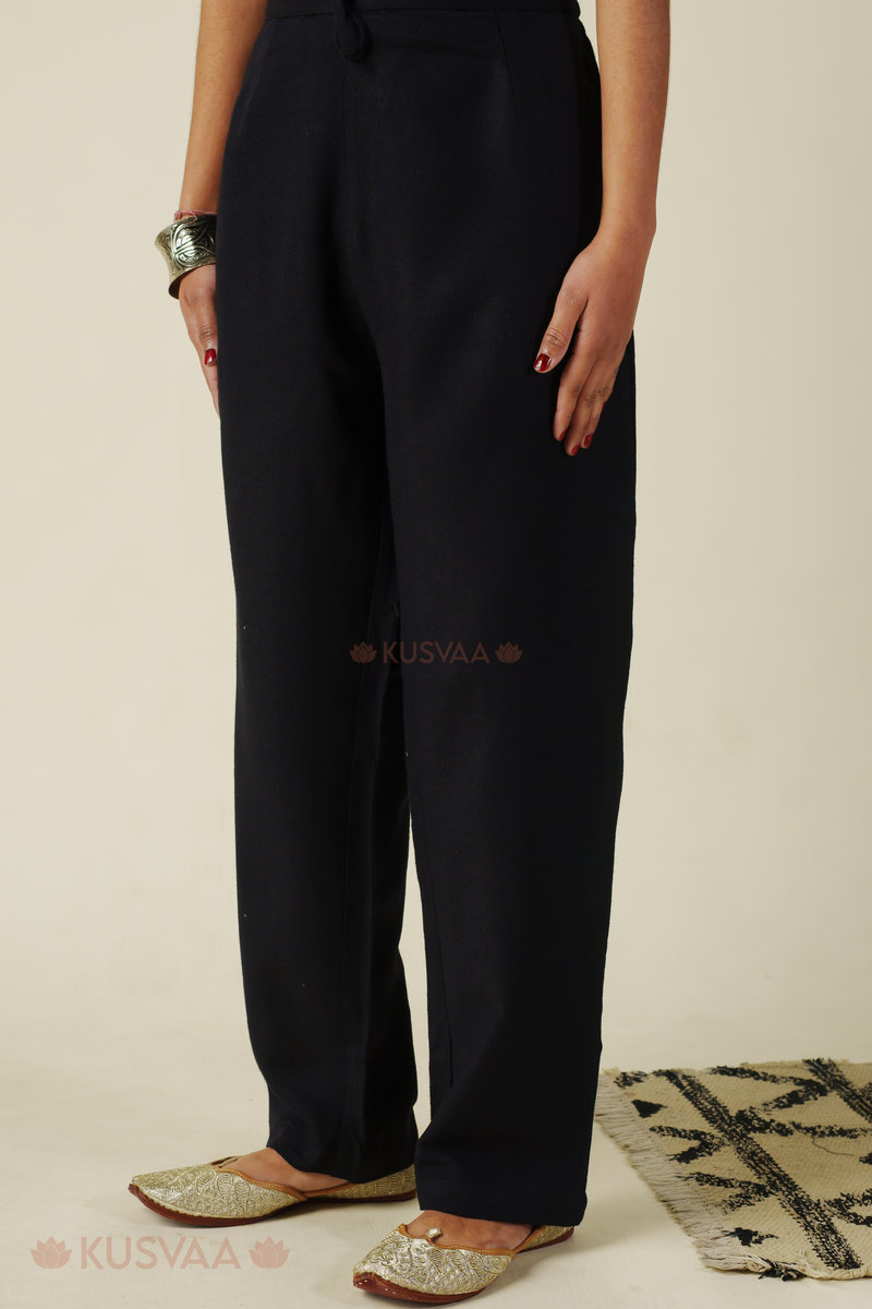 Image for Kusvaa Pnt013 Misti Multi Color Woolen Pant Black Front