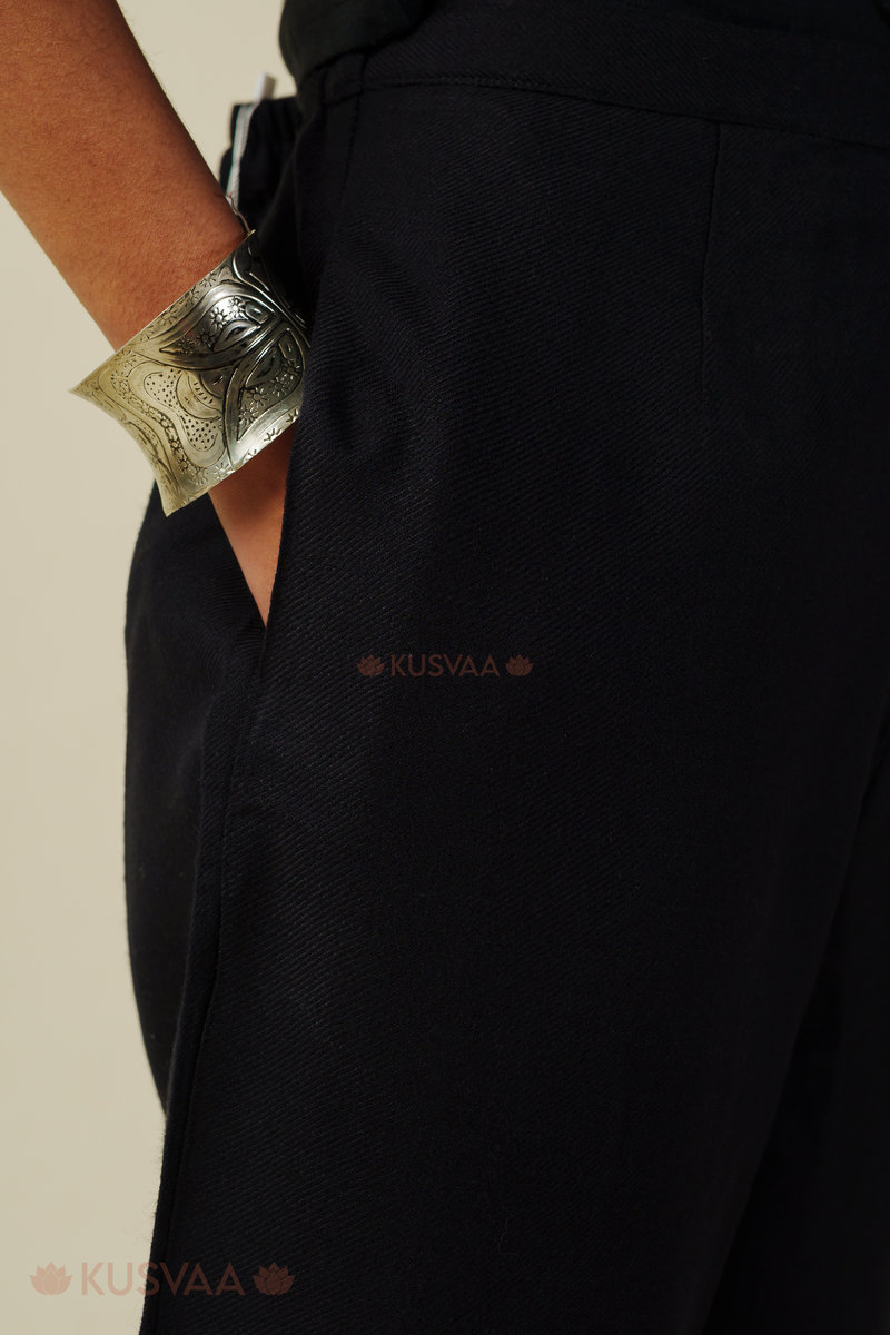 Image for Kusvaa Pnt013 Misti Multi Color Woolen Pant Black Side