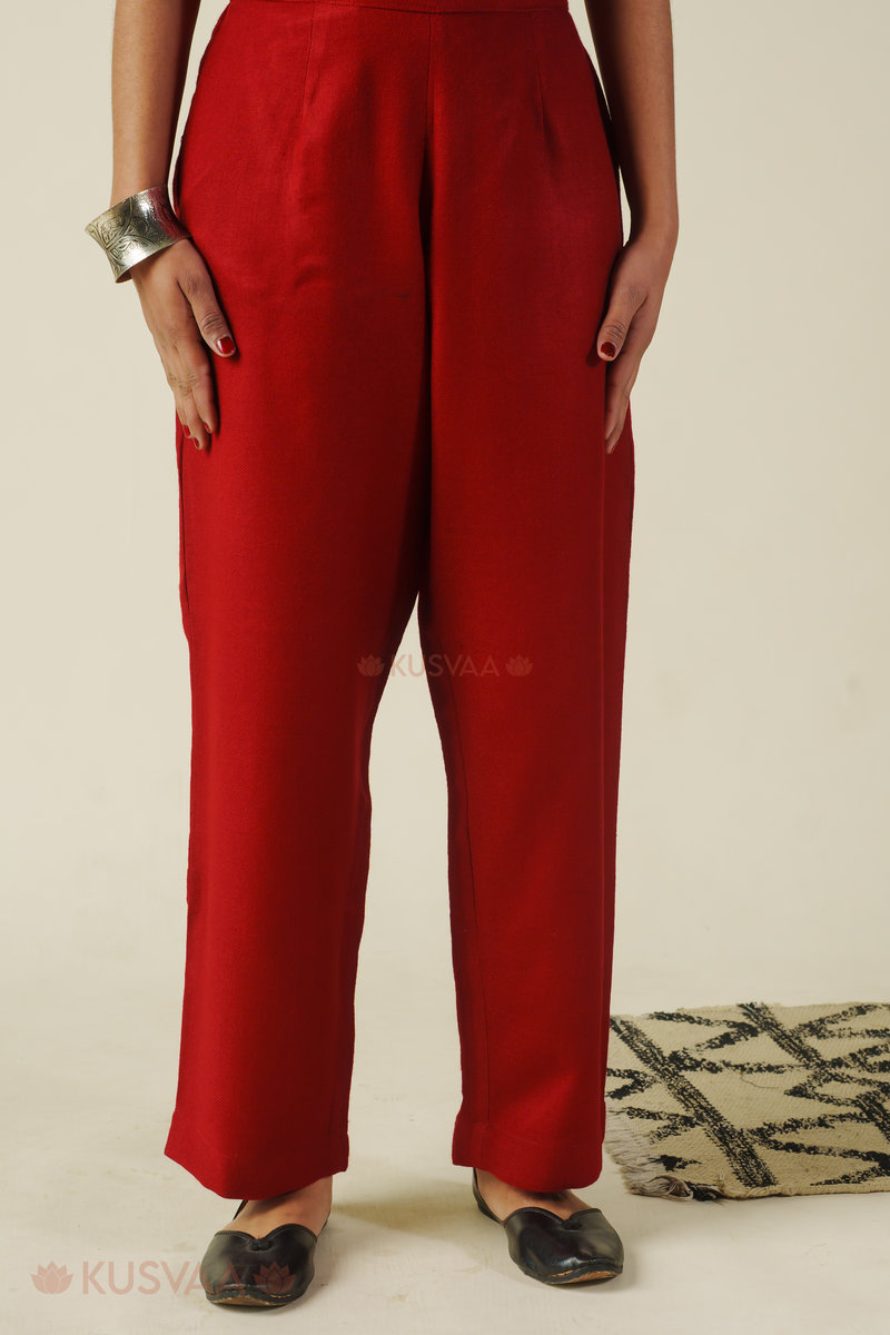 Image for Kusvaa Pnt013 Misti Multi Color Woolen Pant Maroon Back