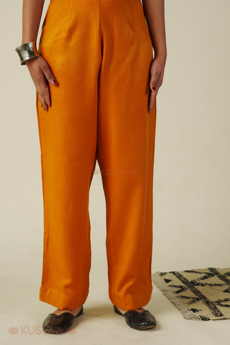 Image for Kusvaa Pnt013 Misti Multi Color Woolen Pant Mustard Closeup 2