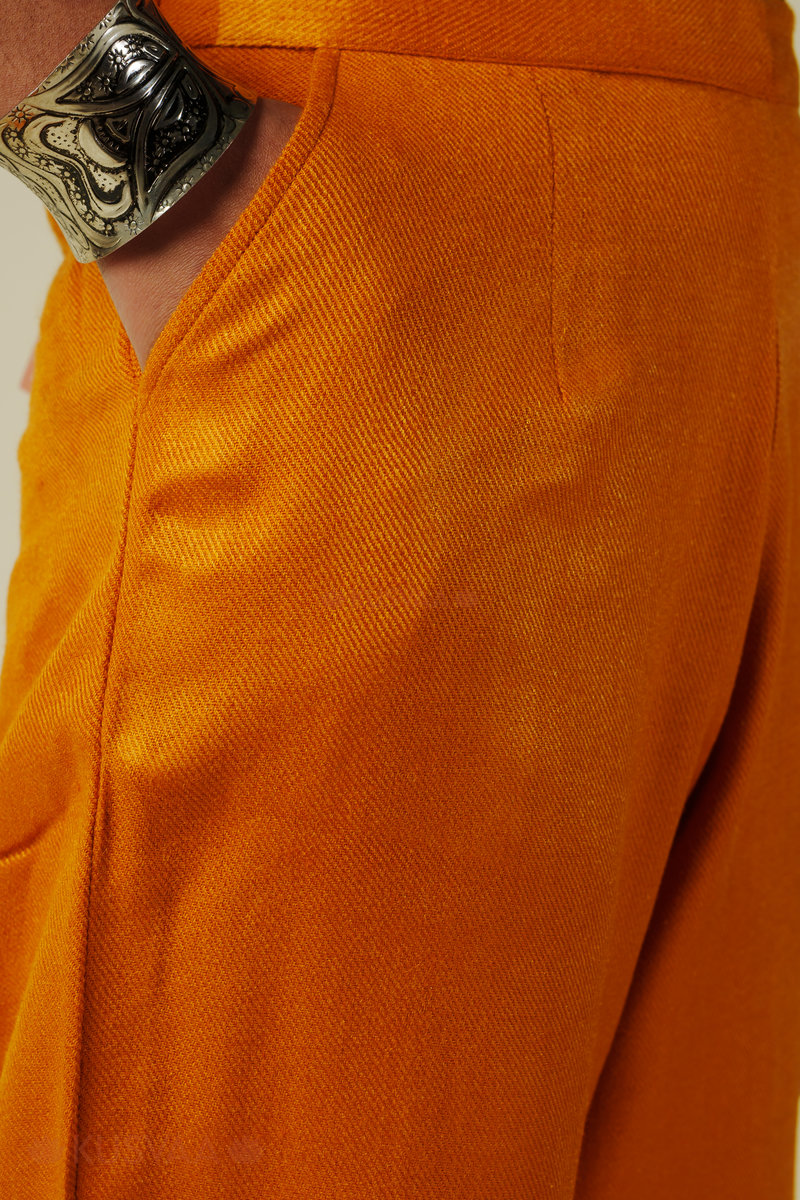 Image for Kusvaa Pnt013 Misti Multi Color Woolen Pant Mustard Sitting