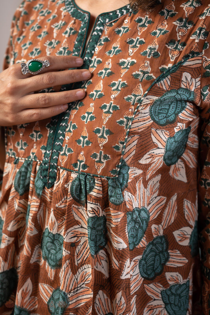 Image for Kusvaa Wkr234 Nihari Cotton Handblock Kurta Neck
