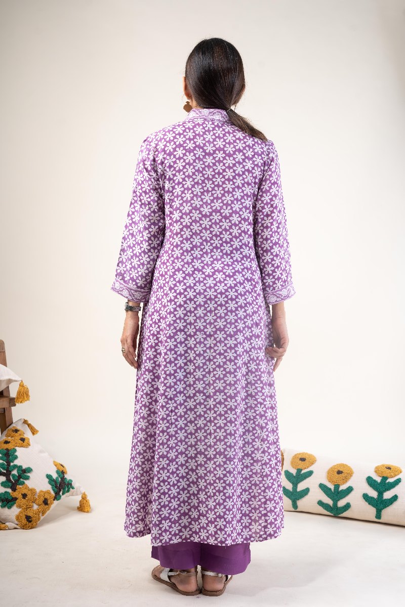 Image for Kusvaa Wkr235 Saira Modal Handblock Kurta Back New