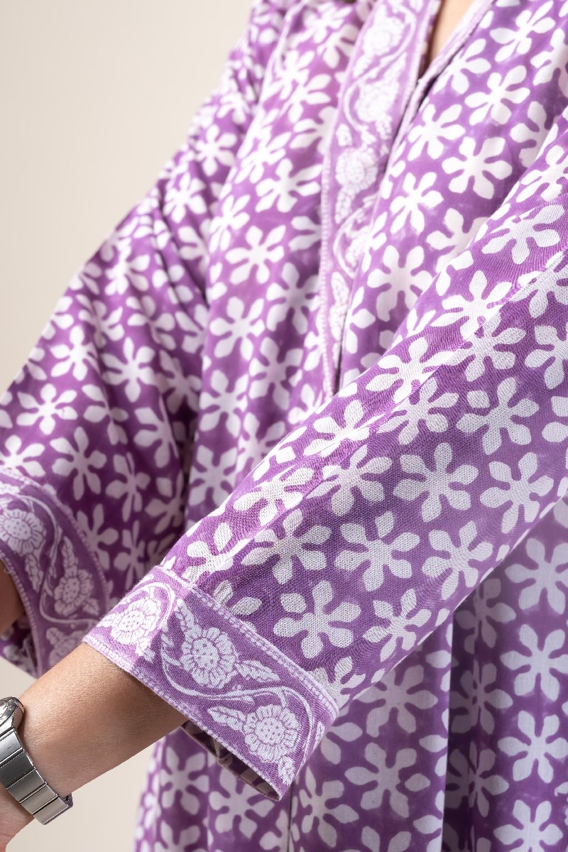 Image for Kusvaa Wkr235 Saira Modal Handblock Kurta Closeup 2 New