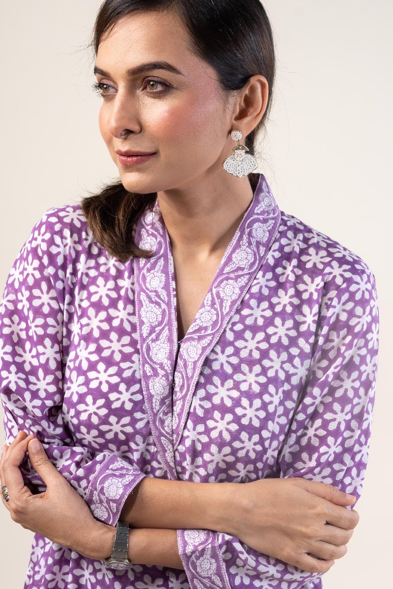 Image for Kusvaa Wkr235 Saira Modal Handblock Kurta Featured New