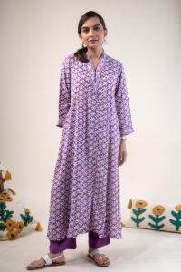 Image for Kusvaa Wkr235 Saira Modal Handblock Kurta Front New