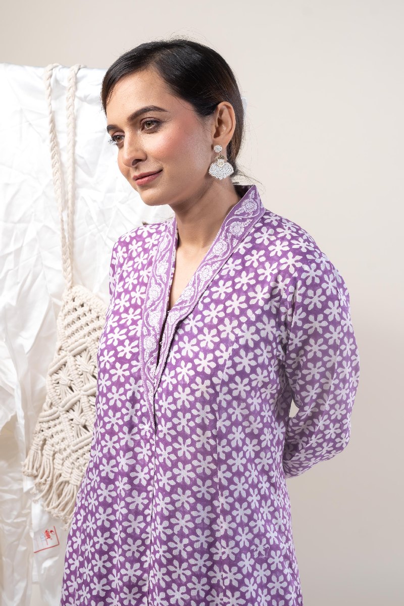 Image for Kusvaa Wkr235 Saira Modal Handblock Kurta Pocket