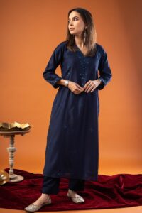 Image for Kusvaa Wkr240 Nirvi Chanderi Straight Kurta Front