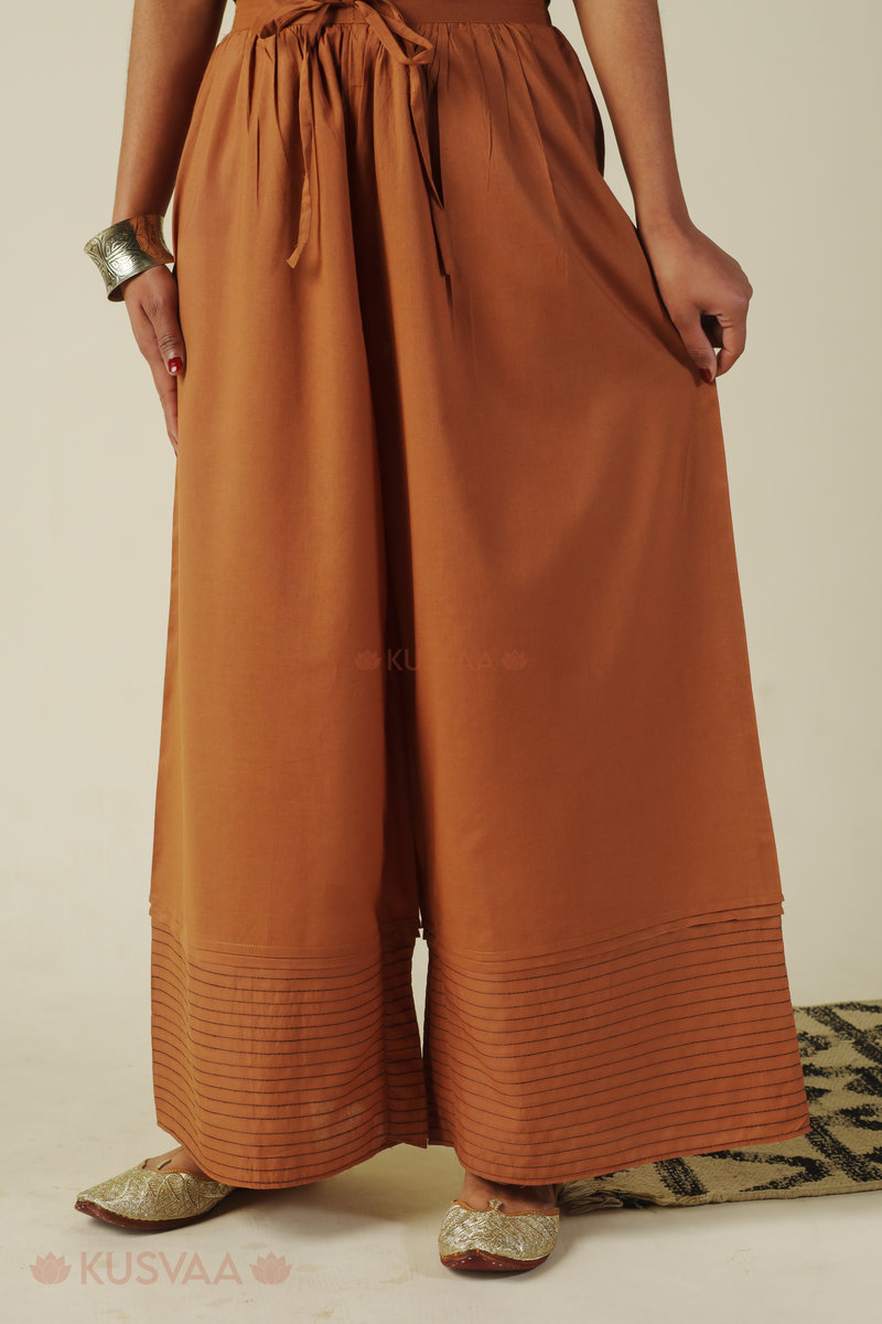Image for Kusvaa Plz005 Nainika Cotton Palazzo Brown Closeup 2