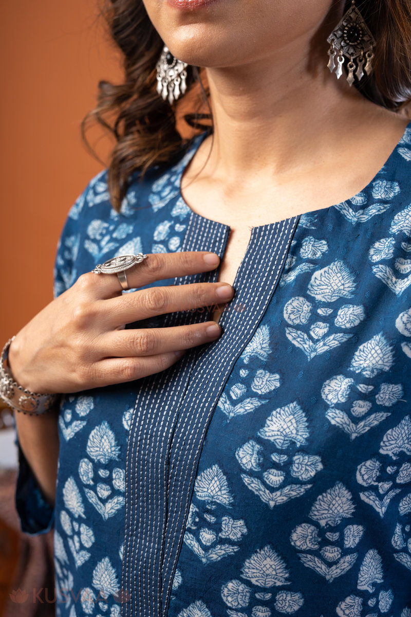 Image for Kusvaa Wkr242 Keeva Cotton Handblock Print Kurta Closeup