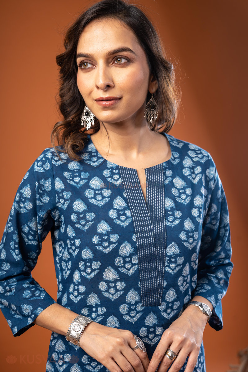 Image for Kusvaa Wkr242 Keeva Cotton Handblock Print Kurta Featured