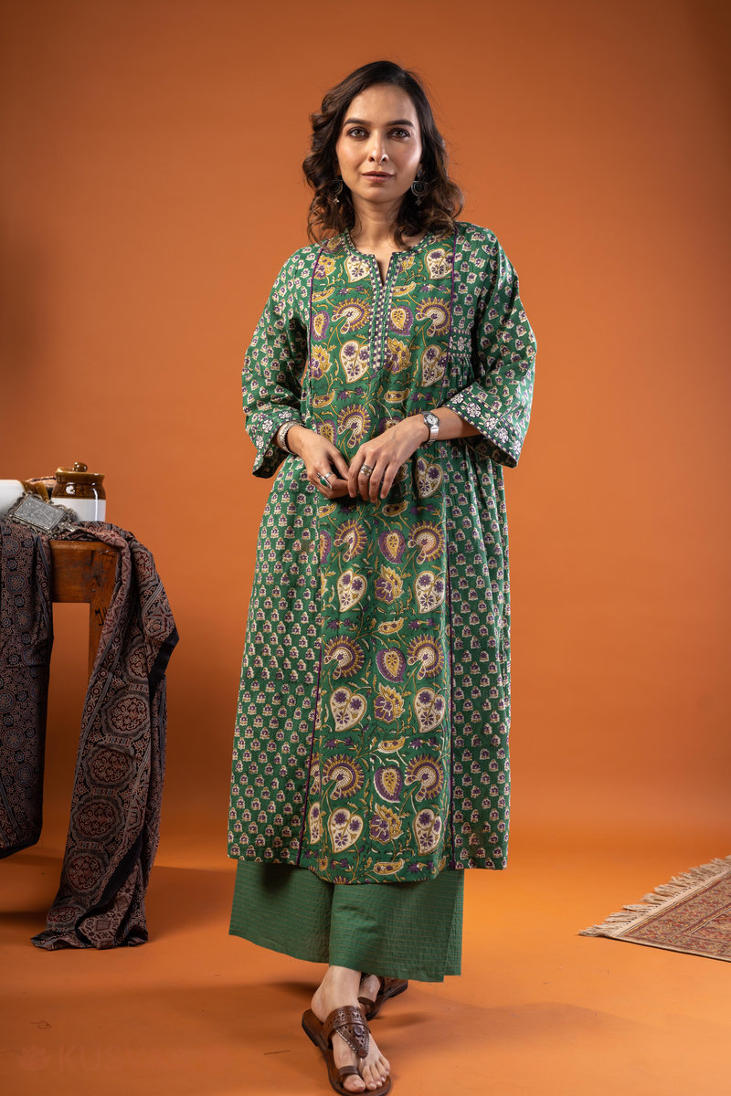Image for Kusvaa Wkr243 Sanskriti Cotton Handblock Print Kurta Closeup