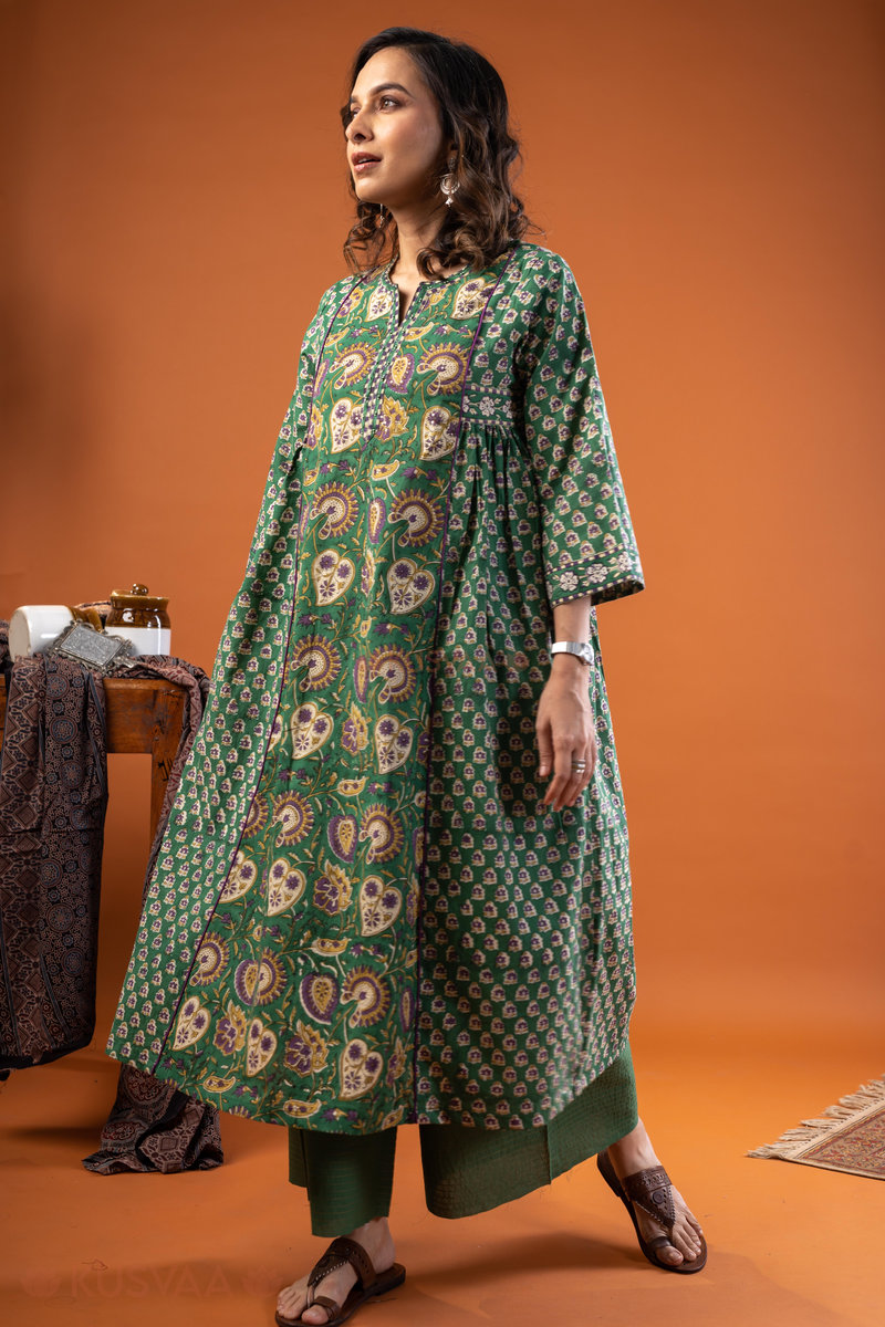 Image for Kusvaa Wkr243 Sanskriti Cotton Handblock Print Kurta Neck