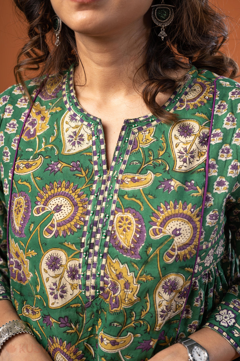Image for Kusvaa Wkr243 Sanskriti Cotton Handblock Print Kurta Pocket