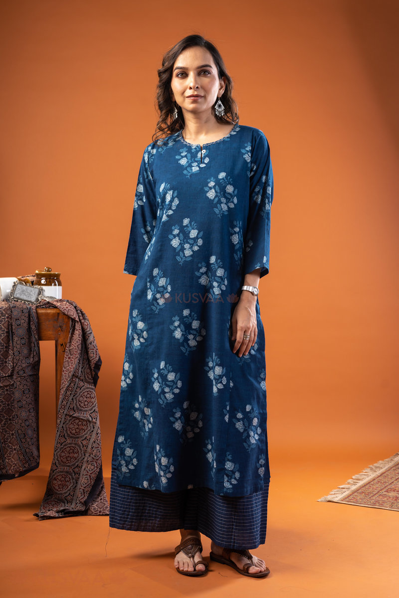 Image for Kusvaa Wkr244 Nainika Cotton Handblock Print Kurta Sleeves