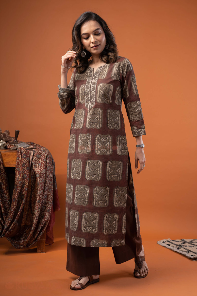 Image for Kusvaa Wkr252 Veena Cotton Handblock Print Kurta Side