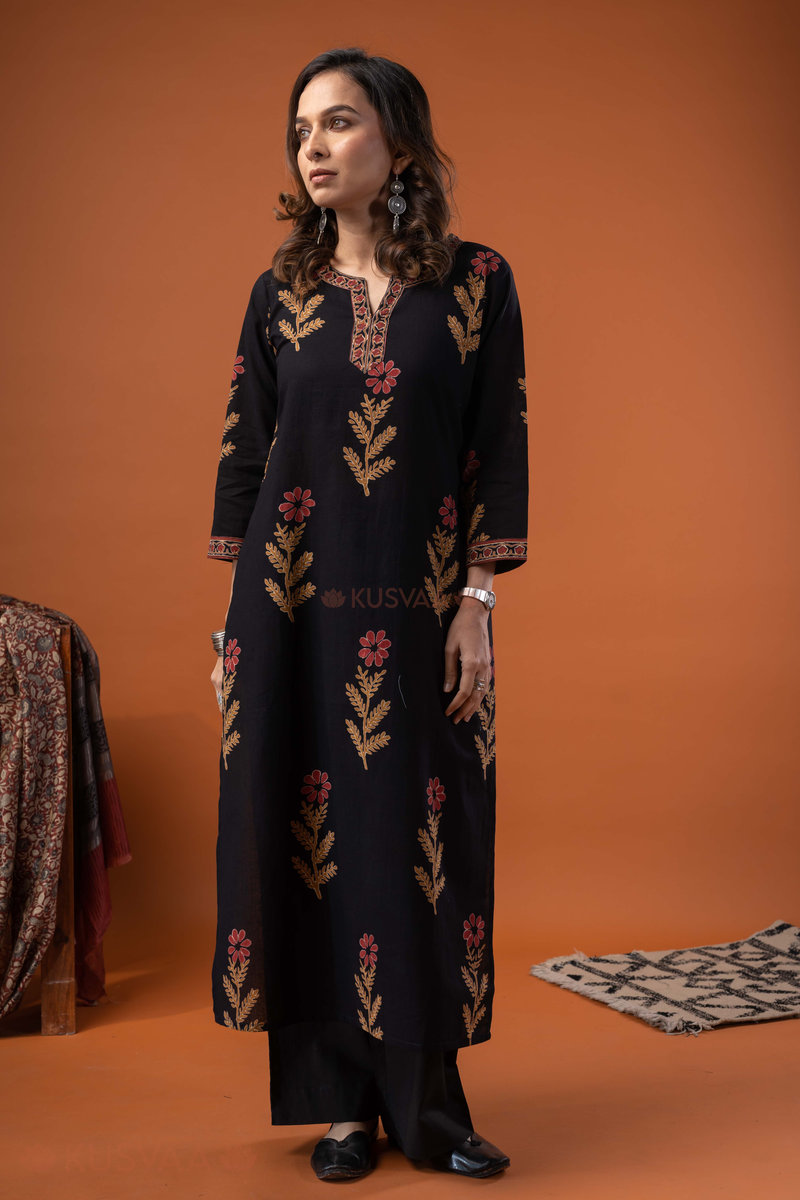 Image for Kusvaa Wkr253 Anvika Cotton Handblock Print Kurta Pocket