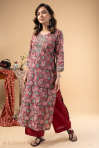 Image for Kusvaa Wkr258 Arohini Cotton Handblock Print Kurta Sleeves