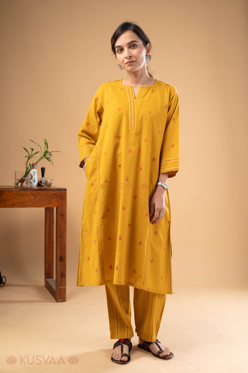 Image for Kusvaa Cood129 Navika Handloom Cotton Kurta Pant Set Pocket