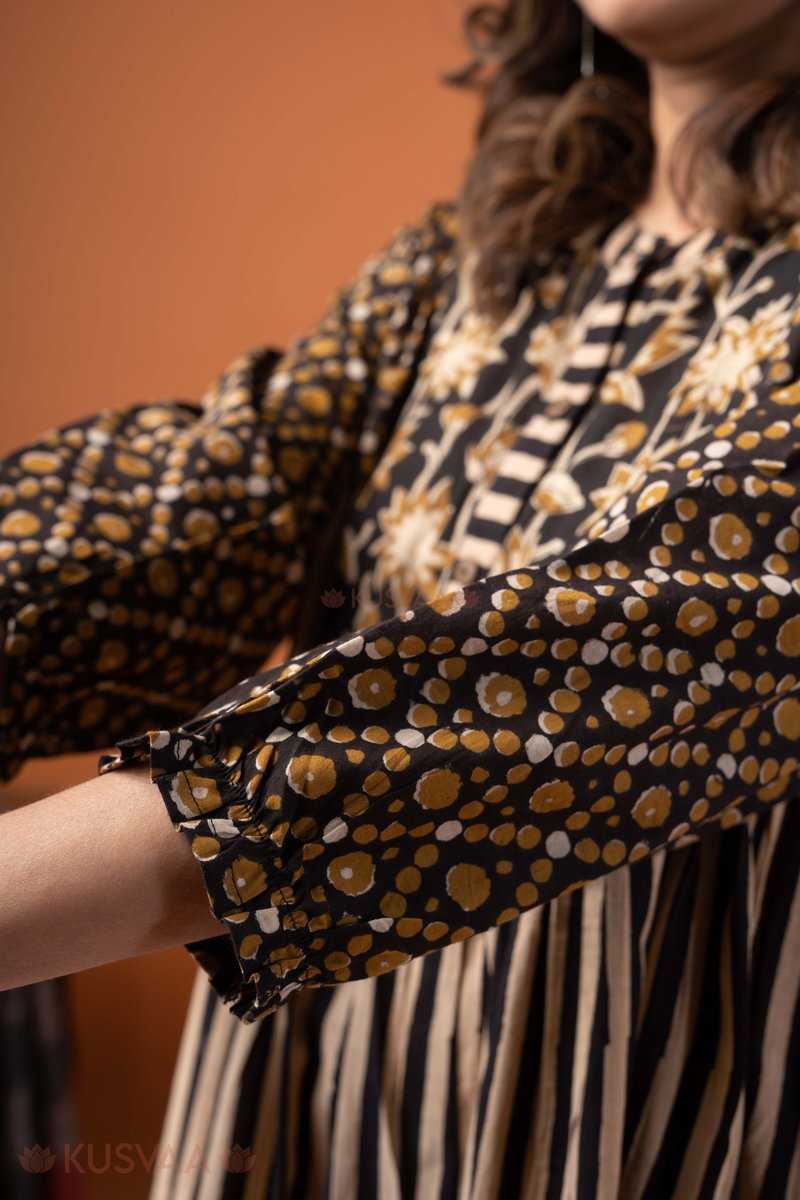 Image for Kusvaa Dr080 Shyatesa Handblock Cotton A Line Dress Closeup 2