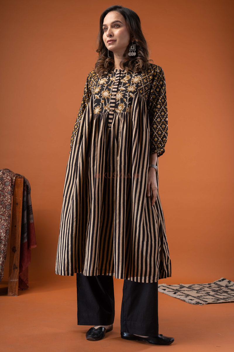 Image for Kusvaa Dr080 Shyatesa Handblock Cotton A Line Dress Front
