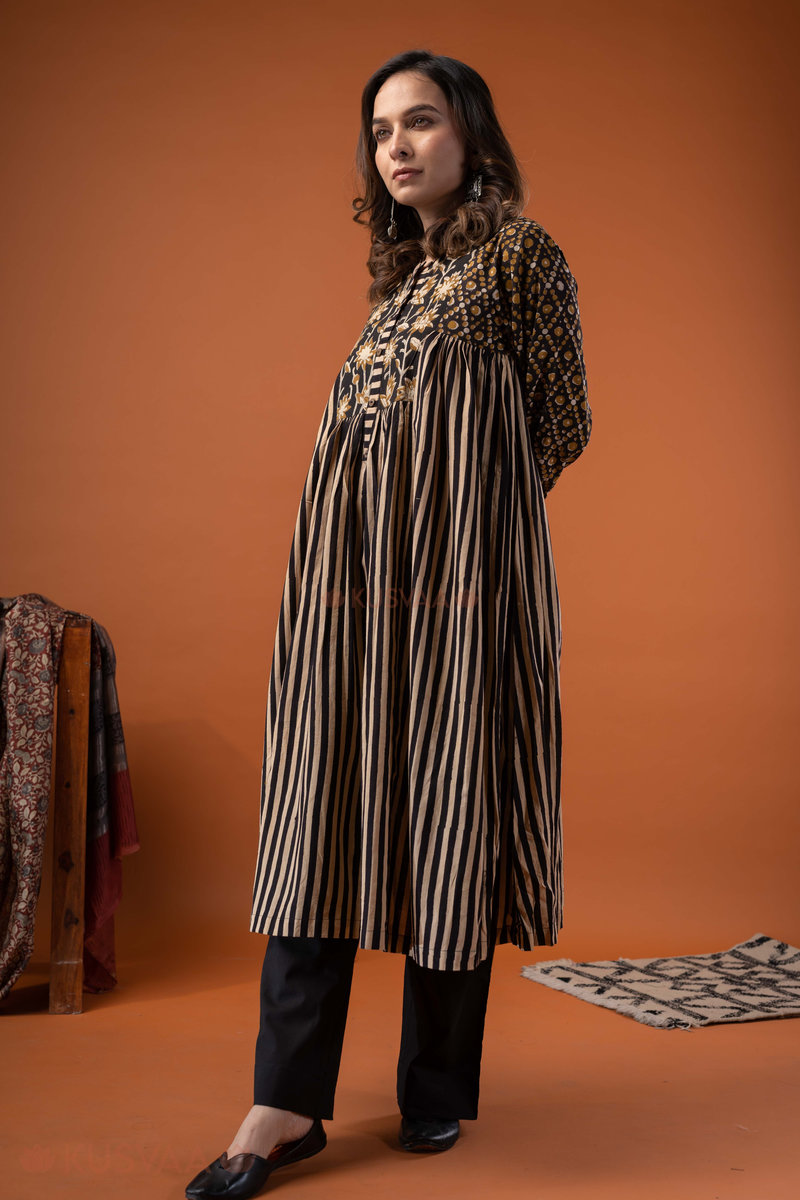 Image for Kusvaa Dr080 Shyatesa Handblock Cotton A Line Dress Side