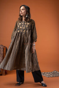 Image for Kusvaa Dr080 Shyatesa Handblock Cotton A Line Dress Sleeves