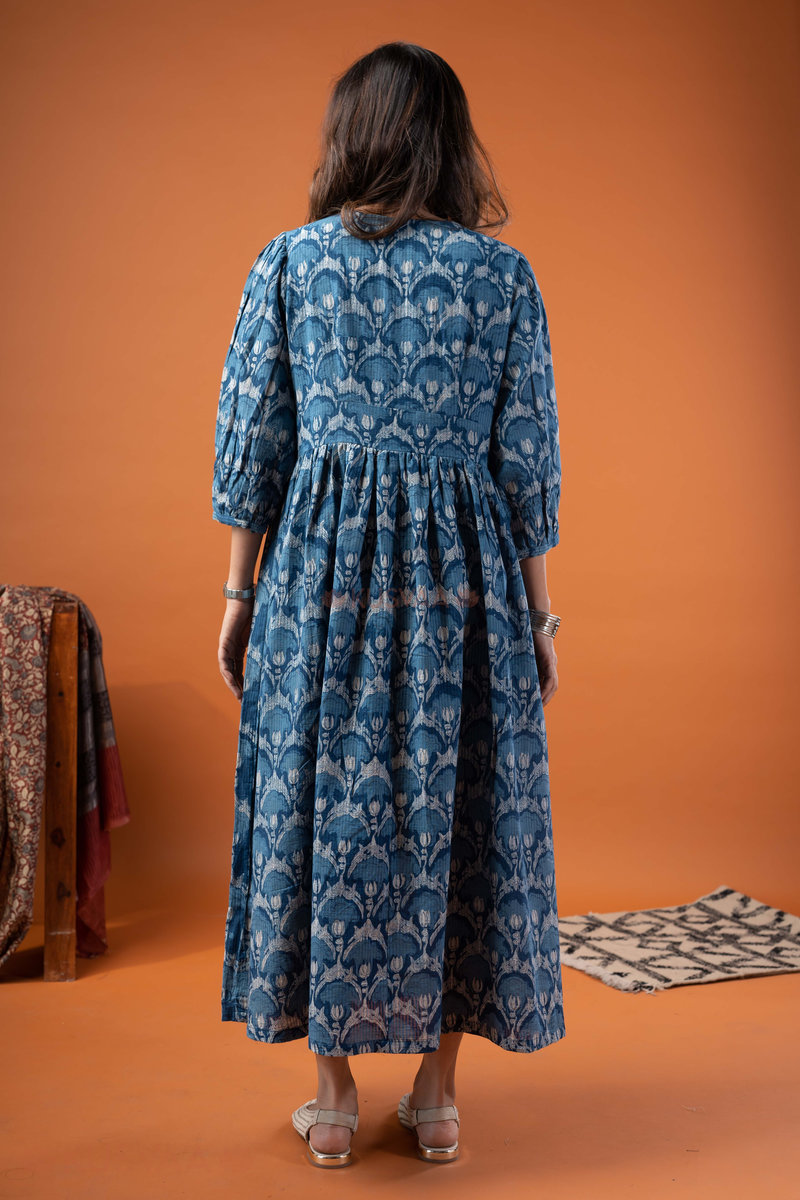 Image for Kusvaa Dr081 Yashvika Handblock Cotton A Line Dress Back