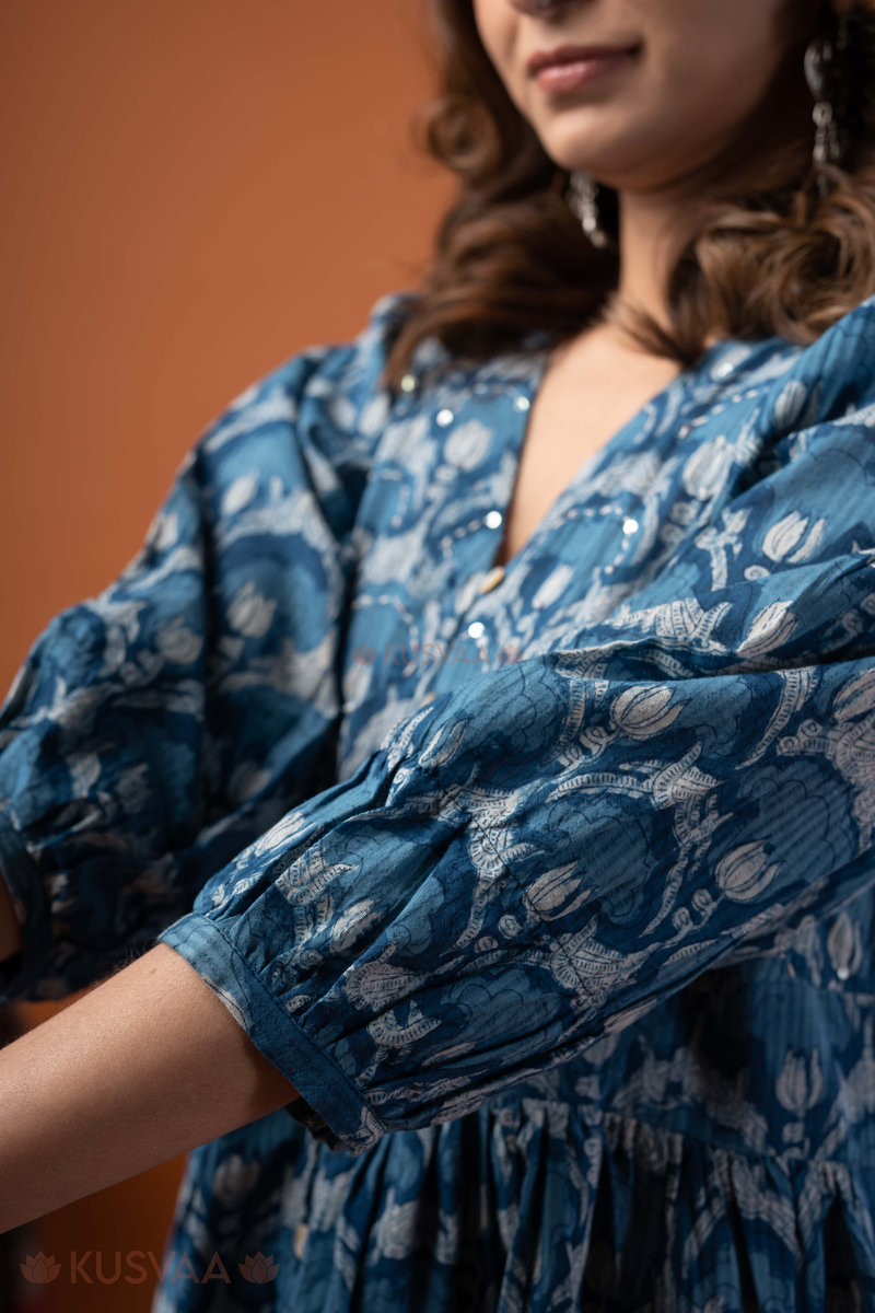 Image for Kusvaa Dr081 Yashvika Handblock Cotton A Line Dress Closeup 2