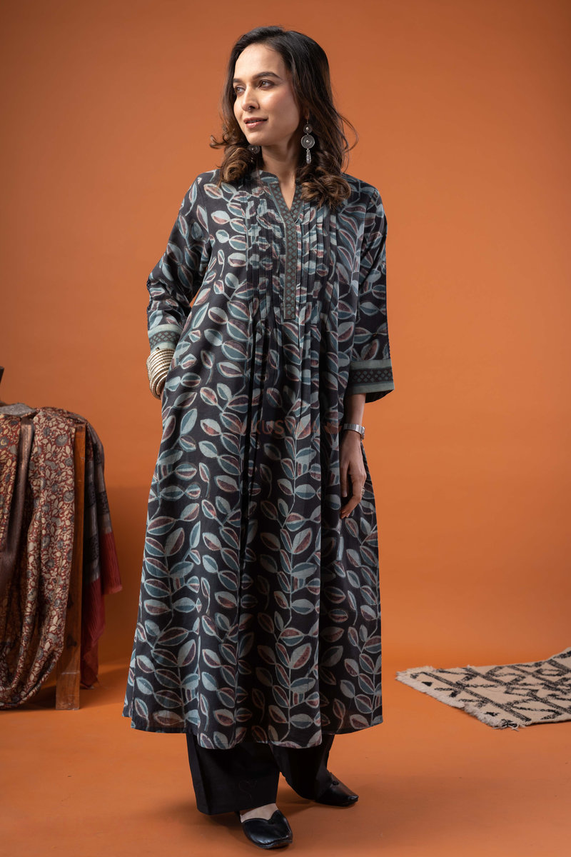 Image for Kusvaa Wkr259 Vamika Cotton Handblock Print Kurta Pocket