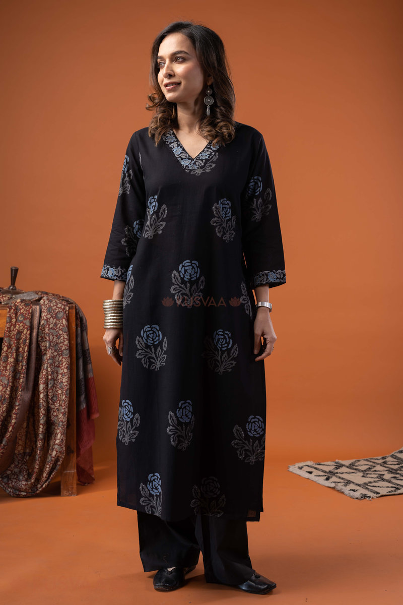 Image for Kusvaa Wkr260 Virika Cotton Handblock Print Kurta Front