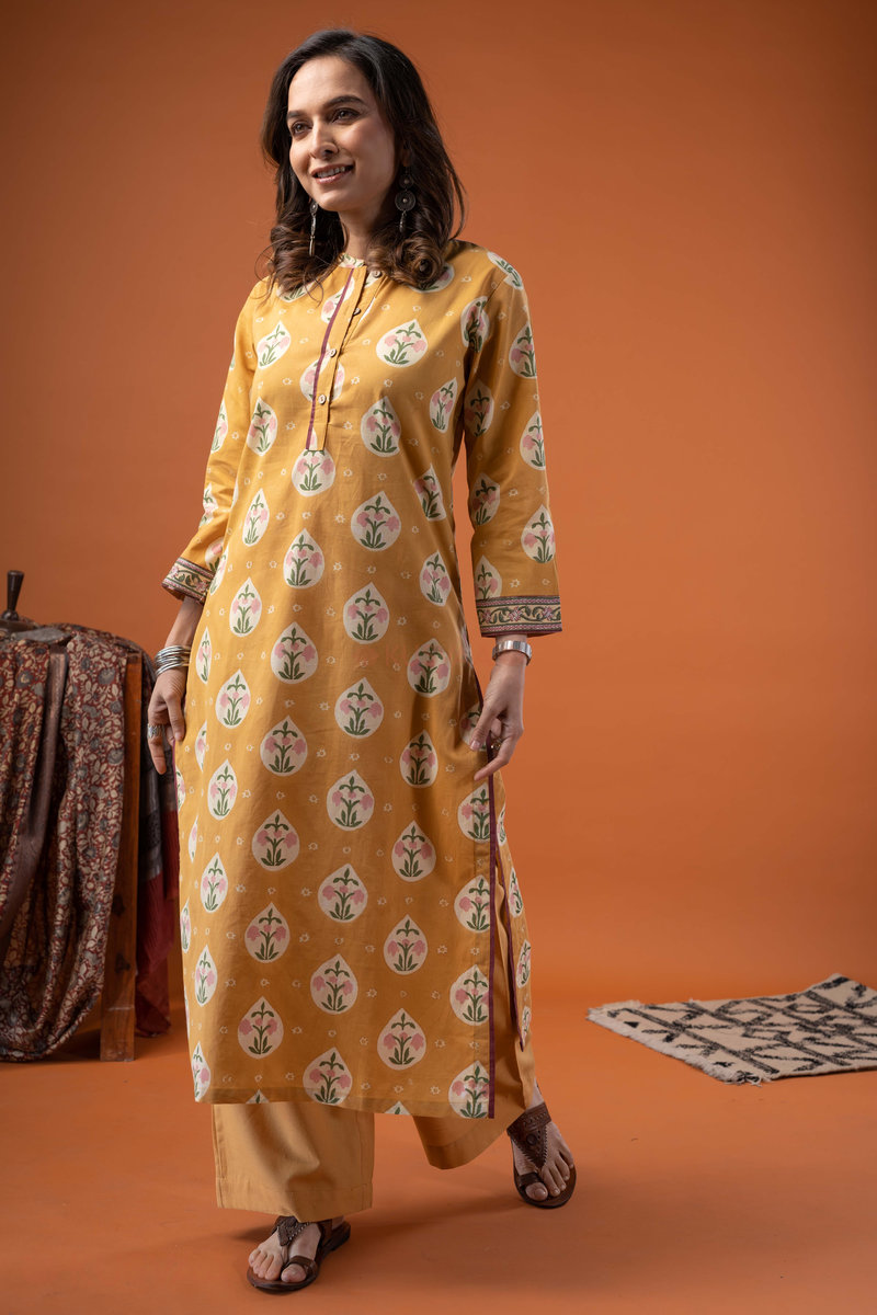 Image for Kusvaa Wkr261 Amirah Cotton Handblock Print Kurta Pocket