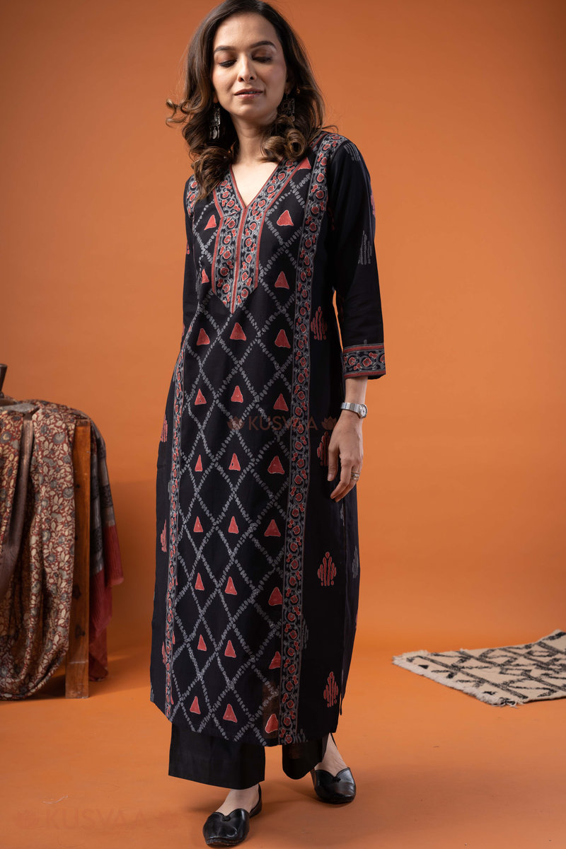 Image for Kusvaa Wkr263 Avaia Cotton Handblock Print Kurta Front