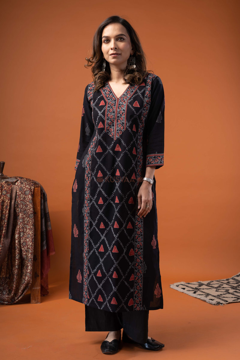 Image for Kusvaa Wkr263 Avaia Cotton Handblock Print Kurta Side