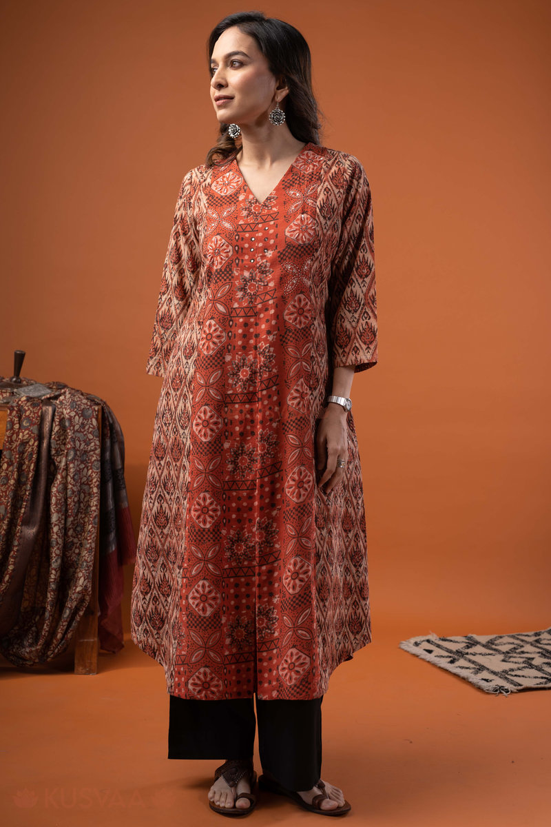 Image for Kusvaa Wkr266 Vyara Cotton Handblock Print Kurta Side