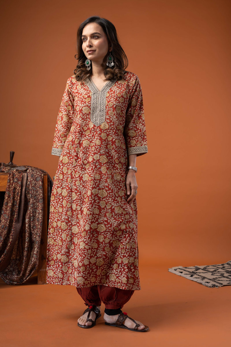 Image for Kusvaa Wkr267 Vagmita Cotton Handblock Print Kurta Front