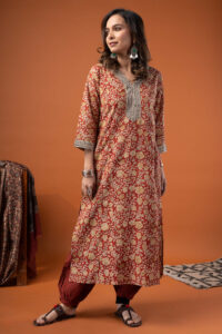 Image for Kusvaa Wkr267 Vagmita Cotton Handblock Print Kurta Pocket