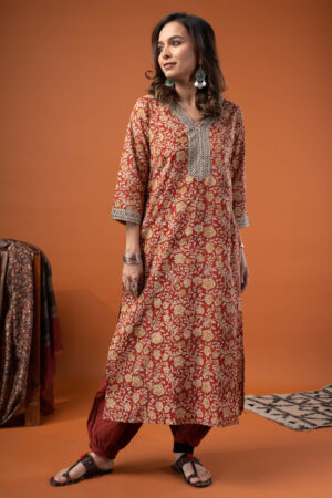Image for Kusvaa Wkr267 Vagmita Cotton Handblock Print Kurta Pocket