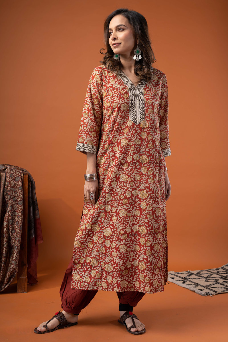 Image for Kusvaa Wkr267 Vagmita Cotton Handblock Print Kurta Pocket