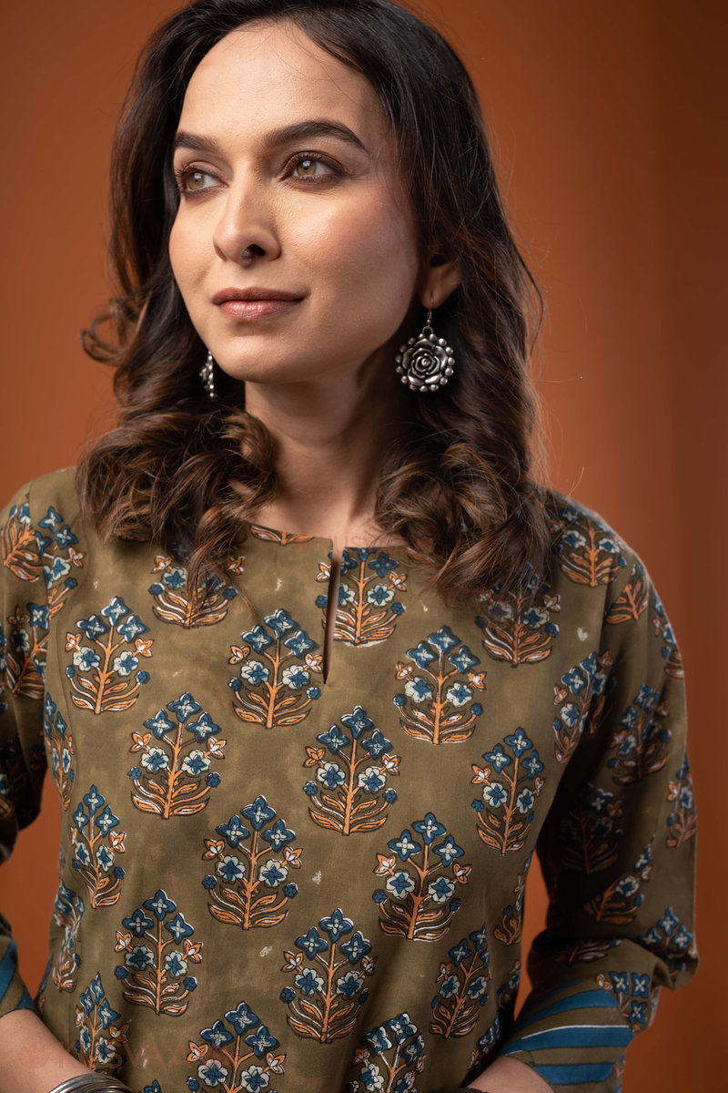 Image for Kusvaa Wkr268 Bismita Cotton Handblock Print Kurta Featured